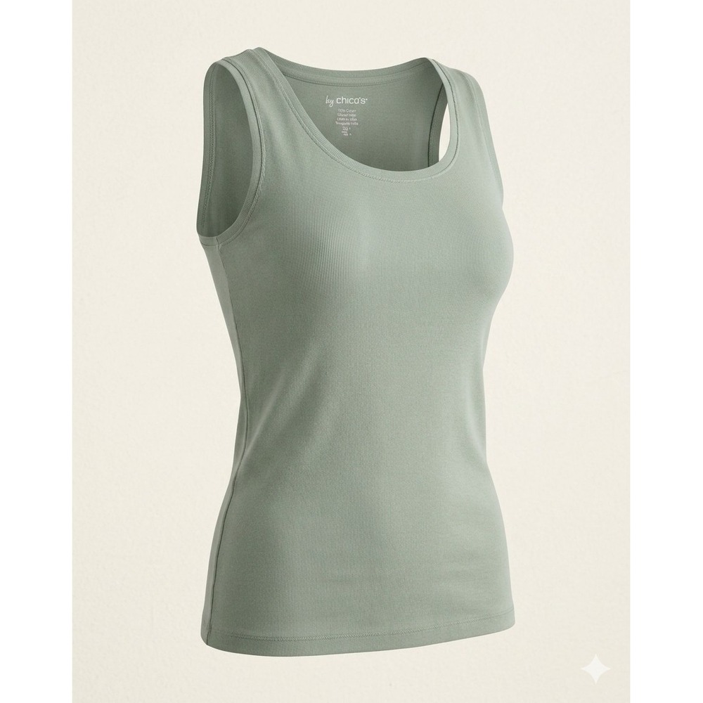 Chico's Women's Olive Green Cotton Tank Top Shirt. Size 2. NWOT